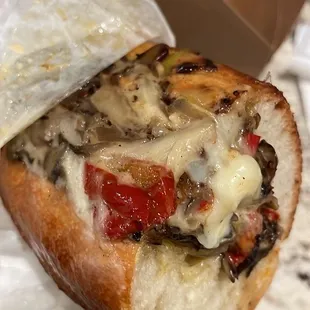 9/19/24 cheesesteak night. This is mushroom/vegetarian and I waited 2 hrs for this! Delicious, though.