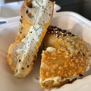 Cheesey-everything bagel w/ herb cream cheese