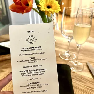 Special dinner menu at Wingen Bakery