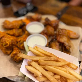 Wings and fries.