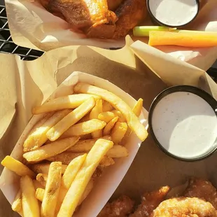 Garlic parmesan chicken tenders and hot Buffalo wings