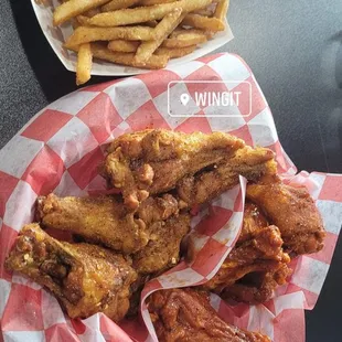 Hot wings: cajun dry rub &amp; Buffalo lemon pepper  French fries