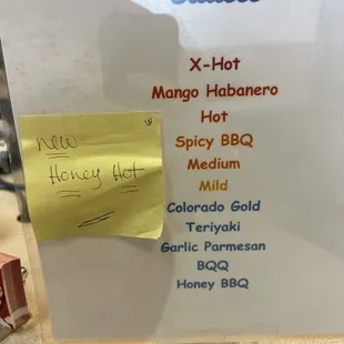 a menu for a hot sauce