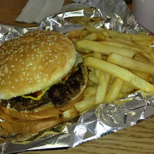 Delicious burger + fries