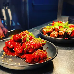two plates of food on a table