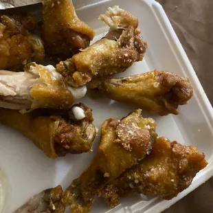 All the seasons was mixed into the grease and dropped off the chicken excessively dry smh