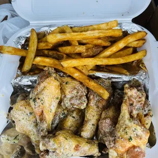 Lemon pepper wings and fries