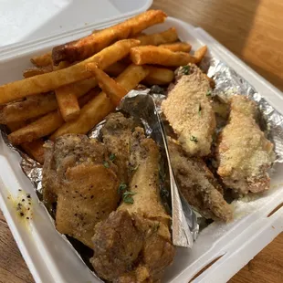 lemon pepper + honey garlic parmesan + fries