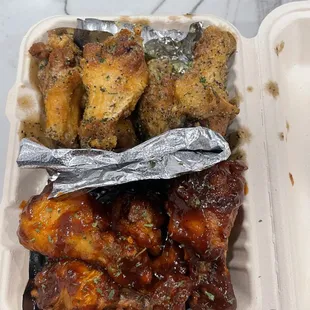 10 pc wings. Lemon pepper wings and spicy BBQ wings