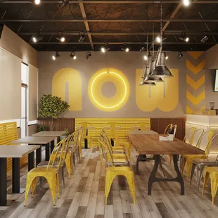 the interior of a modern restaurant