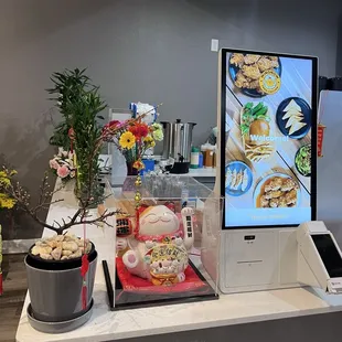 a display of food items on a counter