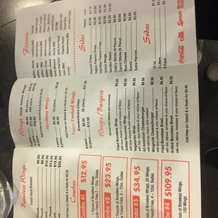 Wing menu just for Wingnuts