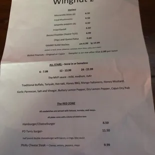 a menu on a table