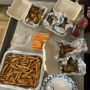 Seasoned fries and wings