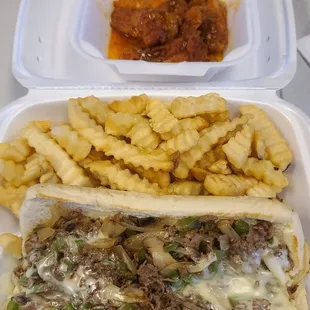 Steak Philly w/ Mild Lemon Pepper Wings &amp; Fries