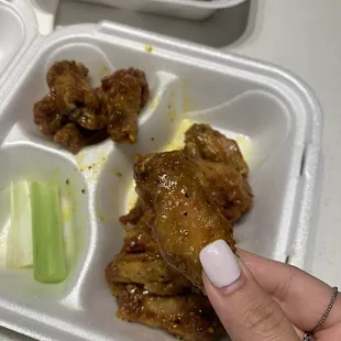 VERY SMALL, like half bite size wet lemon pepper wing