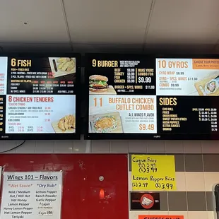 menus on the wall of a fast food restaurant