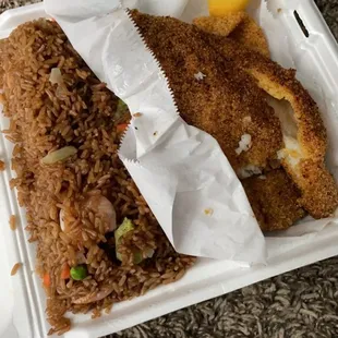 Catfish + shrimp fried rice