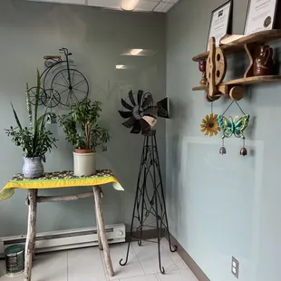 a windmill and a table