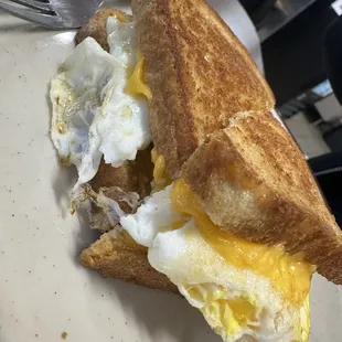 Breakfast Sammy with rye and sourdough bread.