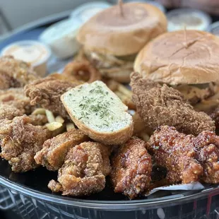 Chicken Strips,  Wings, Chicken Sandwich, fries