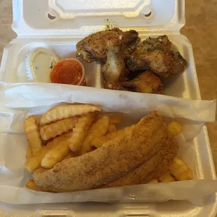 Lemon Pepper and catfish combo. Great price. Great food