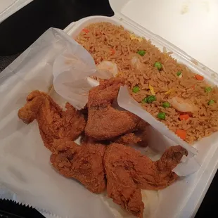 4 wings with shrimp fried rice