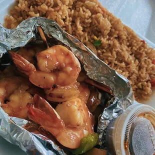 terriyaki Shrimp Kabob (4 sticks) &amp; fried rice.