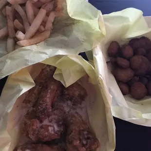 three baskets of food
