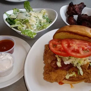 Buffalo Chicken Ringer. Smoked wings. Ceasar salad.