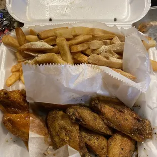 french fries in a styrofoam container