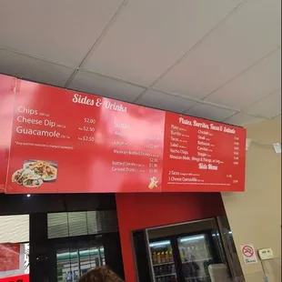 menus on the wall of a fast food restaurant
