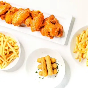 chicken wings and french fries