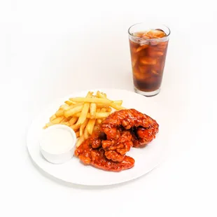 a plate of food and a drink