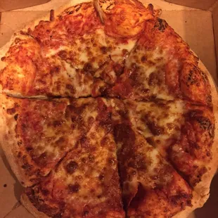 Which side has pepperoni? I sure couldn't tell.... At least the pizza was decent tasting.