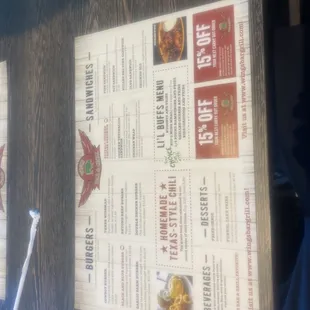 a menu for a restaurant