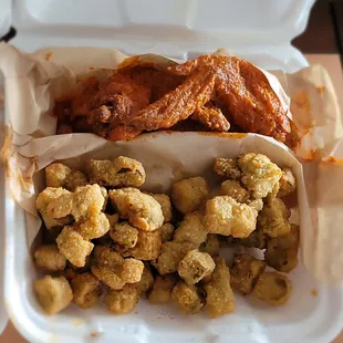 Cajun Buffaloe (wet sauce) and fried Okra