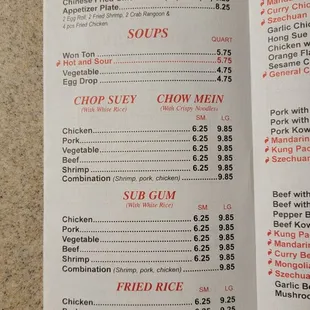 Menu as of 1/11/2022