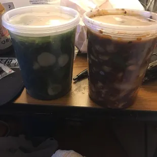 Mushroom chicken next to the veggie/ vegetable soup.  Looks good for soup, though unusual for it to be the same size as entree.