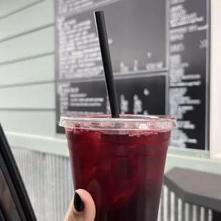 Hibiscus tea with two pumps of simple syrup