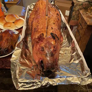 Whole roasted pig.