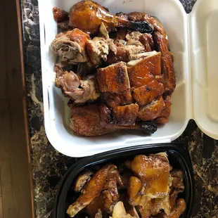 two containers of chicken