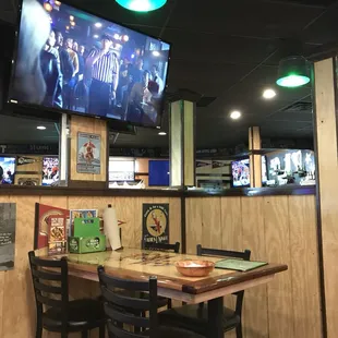 a table and chairs in a restaurant