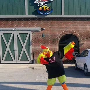 Chicken in front of Wings Etc. Brazil.  Totally awesome!!