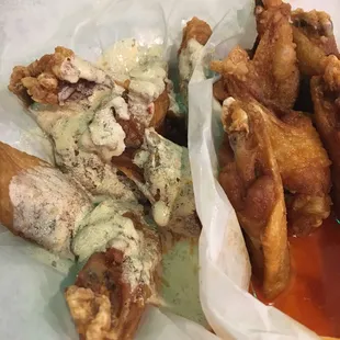 Weird garlic Parmesan sauce and decent mild.