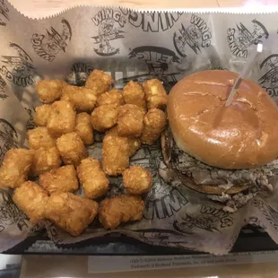 Pulled Pork Sandwich with Tater Tots