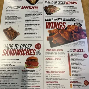 chicken wings and fried chicken, menu