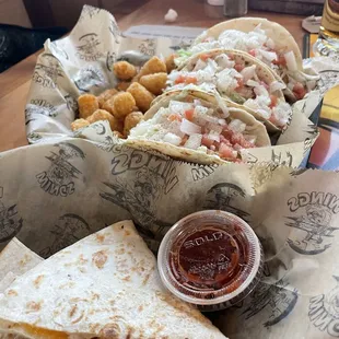 Fish tacos and quesadillas