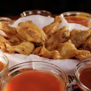 a variety of sauces and dippings