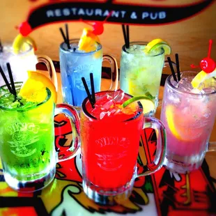 a variety of cocktails on a table